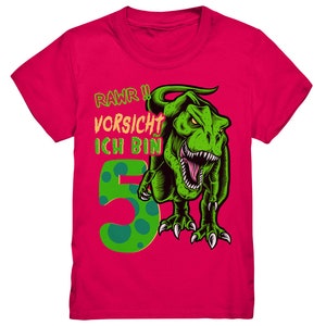 5e kinderverjaardag T-REX dinosaurus ik ben 5 jaar cadeau premium kindershirt Sorbet