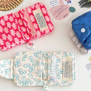 Mini porta-moedas de lona, porta-cartões floral fofo com chaveiro, bolsa ecológica dobrável, bolsa com zíper para dinheiro, bolsa de mão com chaveiro, presente