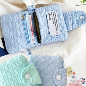 Seersuker Mini-Geldbörse, faltbare, umweltfreundliche Geldbörse, Reißverschluss-Geldbeutel, minimalistische Kartenbrieftasche, Schlüsselbundkartenhalter, Mini-Bifold-Brieftasche