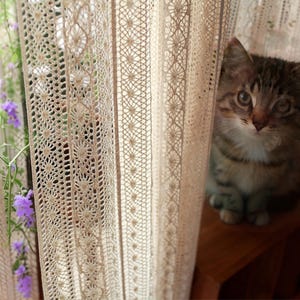 Boho Crochet Curtain, Farmhouse Hollow Sheer Curtain, Window Treatments for Living Room, Drapes for Bedroom, Curtains for Nurserys, Custom