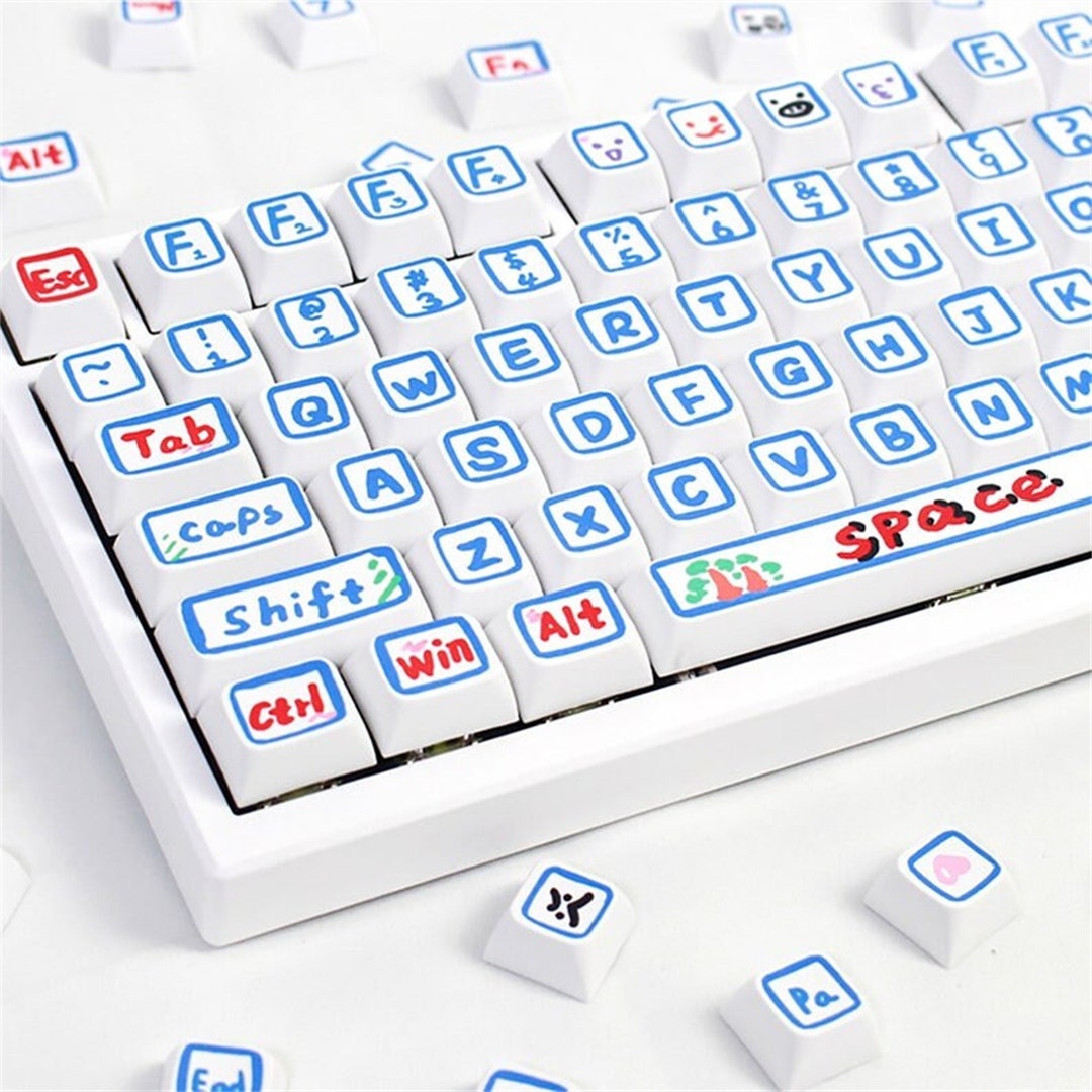 Cute Graffiti Theme Keycaps Set Simple Cartoon Keycaps PBT Etsy