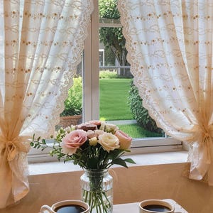 3D Embroidered Floral Curtains, Elegant Light Filtering Drapes For Living Room,Fresh And Simple Design, Perfect Divider Curtains For Bedroom