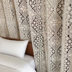Handmade Bohemian Lace Curtains, Custom Size,  Boho Decor for Window, Room Privacy Divider, Vintage Crochet Sheer Soft, Floor Length, Gifts