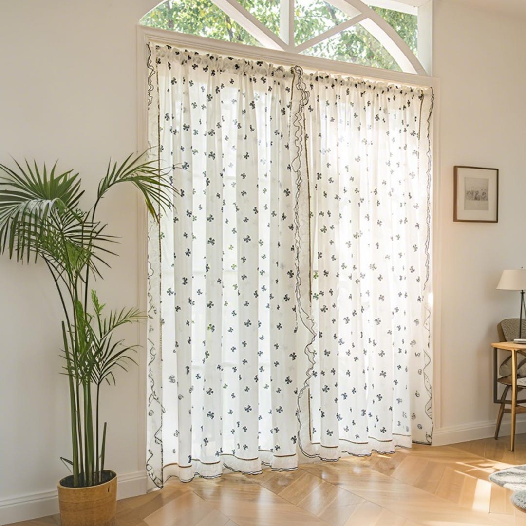 White Ruffle Divider Romantic White Sheer Curtain, Lace Ruffle Room Divider Panels,butterfly ...