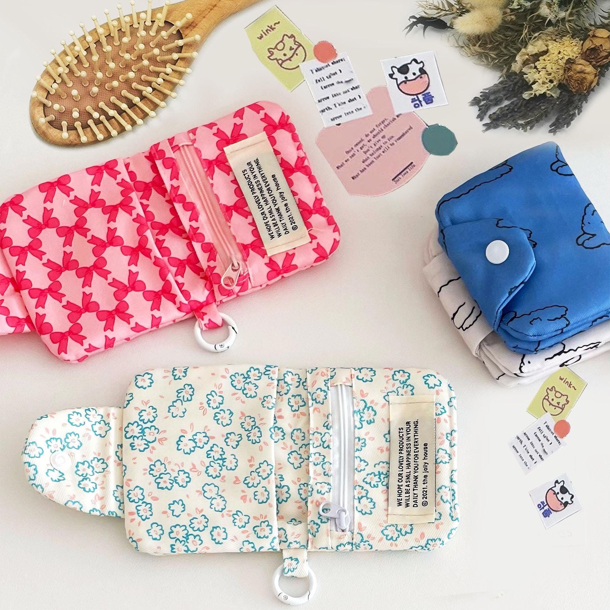 Canvas Mini Coin Purses, Cute Floral Card Holder with Keyring,Foldable Eco-Friendly Purse, Zipper Cash Pouch,Clutch Wallet Keychain Bag,Gift