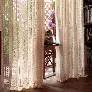 Bohemian Crochet Window Drapes,Window Curtains for Bedroom,Farmhouse Window Treatments, Minimalist Nursery Room Decor,Custom Kitchen Curtain