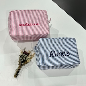 Personalisierte Kosmetiktasche, Individuell gestickte Make-up-Tasche, Reisetasche mit großem Fassungsvermögen, Kulturtasche mit Monogramm, Geschenk Brautjungfer