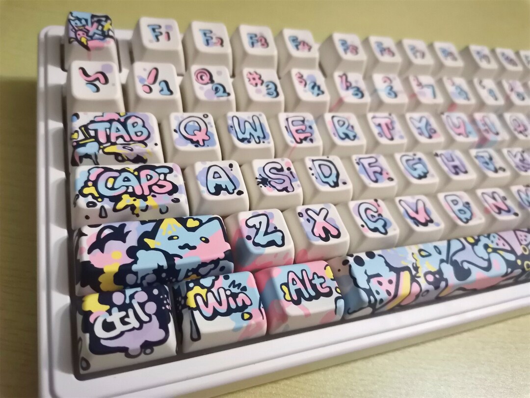 151pcs Cute Graffiti Style Keycaps, Game Keycap Set, MDA Keycaps