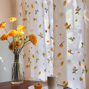 3D Embroidered Floral Curtains, Elegant Light Filtering Drapes For Living Room,Fresh And Simple Design, Perfect Divider Curtains For Bedroom
