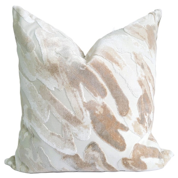 Taupe/Beige Abstract Velvet Pillow Cover