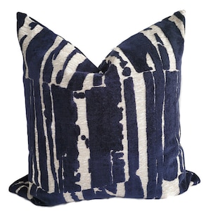 Indigo Blue/Off-White Abstract Cut Velvet Pillow Cover