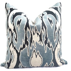 Teal Blue/ Beige/Black Pillow Cover