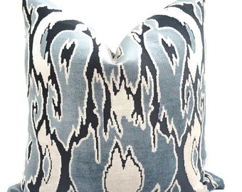 Teal Blue/ Beige/Black Pillow Cover