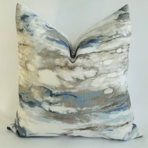 Blue, light brown and White Decorative Pillow Cover -  Accent Pillow Cover - Cushion Cover