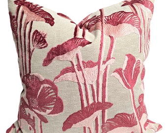 Pink/Beige Poppy Velvet Pillow Cover