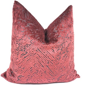 Red Burnout Velvet Pillow/ Red Animal Print Velvet Pillow Cover