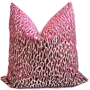 Fuchsia Pink/Beige Animal Print Velvet Pillow Cover