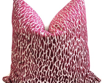 Fuchsia Pink/Beige Animal Print Velvet Pillow Cover