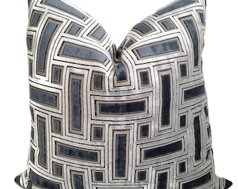 Blue Geometric Velvet Pillow Cover