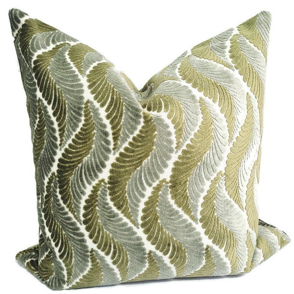 Green/White Cut Velvet Pillow Cover