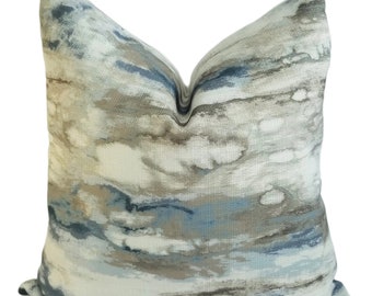 Blue, light brown and White Decorative Pillow Cover -  Accent Pillow Cover - Cushion Cover