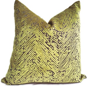 Chartreuse Burnout Velvet Pillow/ Plum Animal Print Velvet Pillow Cover