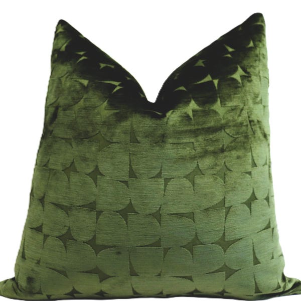 Housse de coussin géométrique en chenille verte