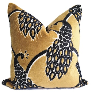 Gold/Black Peacock Velvet Pillow Cover