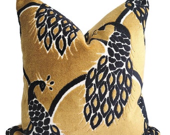 Gold/Black Peacock Velvet Pillow Cover