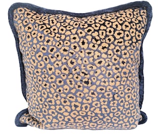 Blue Leopard Skin Velvet with Blue Brush Fringe