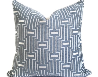 Blue / White Chenille Geometric Throw Pillow Cover