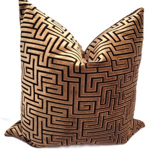 Gold/Black Greek Key Velvet Pillow Cover