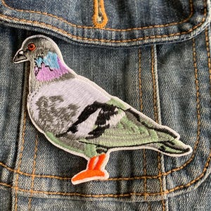 Pigeon Embroidered Iron-On Patch — Bird Patch for Jackets, Bags & Denim