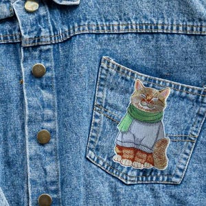 Cozy Cat Iron On Patch Large Embroidered Kitty Sweater Scarf Jacket Tote Applique