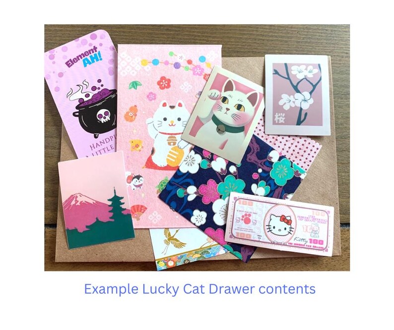 Sample lucky cat curiosity drawer contents