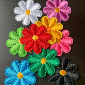 Embroidered Daisy Flower Iron-On Patches: Colorful DIY Appliqués (9/pk, 1.5 inch)