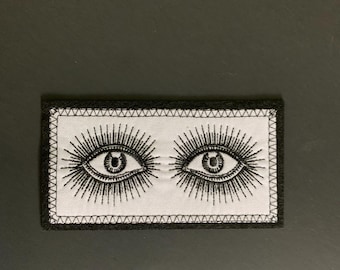 Embroidered Eyes Patch Black White Gothic Iron On Jacket Backpack Tattoo Style