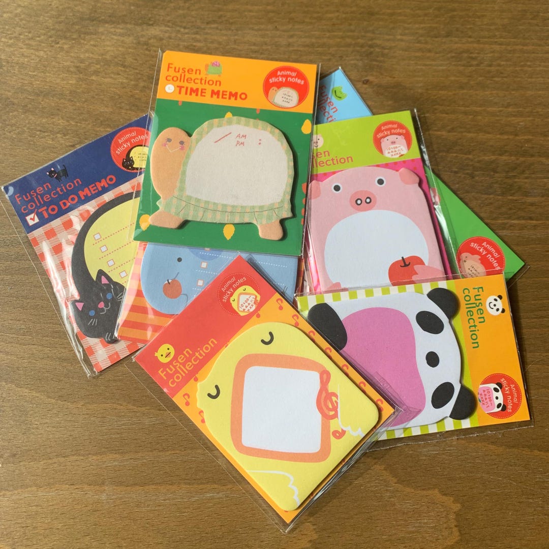 8/pk Animal Sticky Notes, Mini Sticky Notepads, Frog, Turtle, Panda ...