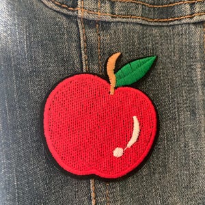 Red Apple Iron-On Patch – 2&quot; Embroidered Fruit Applique | Cute Apple Patch for Jackets, Backpacks, Teacher Gifts & School DIY Crafts