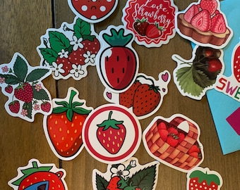 50 Large Strawberry Stickers - Cute Berry Decals for Scrapbooking, Journals, Laptops, Phones, Water Bottles, Summer Theme