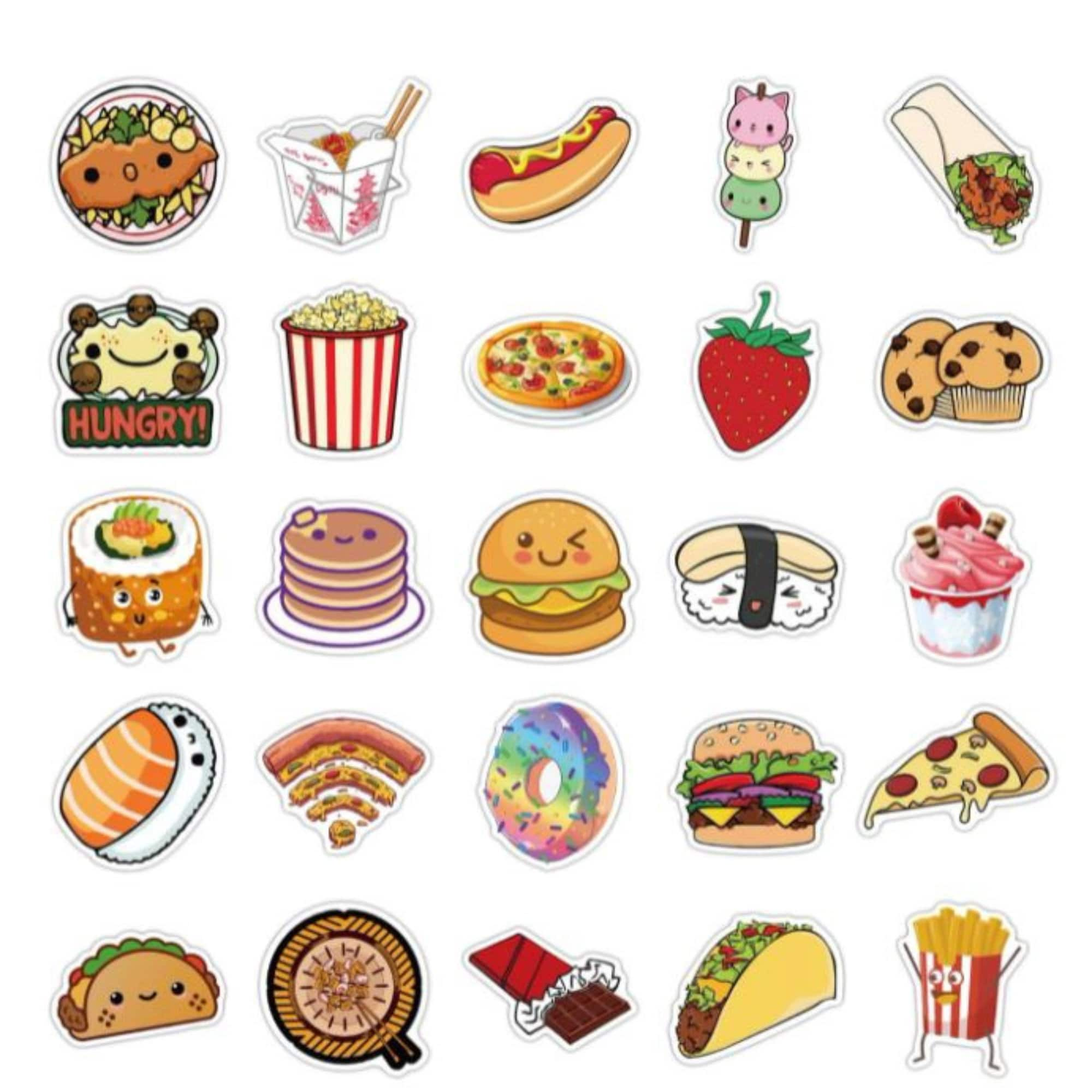 Cute Cartoon Food Stickers, 50 PACK Large Charming Stickers for Valentine's  Day Classroom, Waterproof Vinyl Decals for Laptops, Waterbottles 