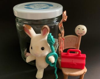 OOAK Rabbit Art Doll | Scientist Curiosity Jar Diorama | Miniature Collectible Sculpture | Sophie