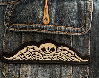 Gothic Skull Iron On Patch, Long Strip Patch 4.5 Inch Embroidered Applique