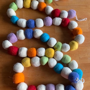 Rainbow Felt Ball Garland: 6ft Handmade Wool Pom Pom Decor