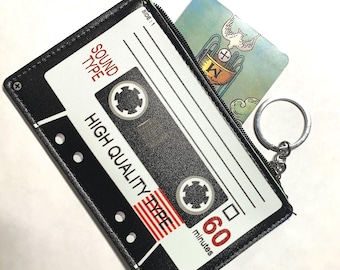 Cassette Tape Keychain Wallet | 80s Mixed Tape Card Case, Retro Music Theme