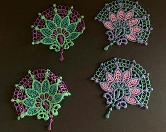 Art Nouveau Embroidered Fan Appliqué — Jewel Tone Lace Patch, Flapper Costume, Dollhouse Decor