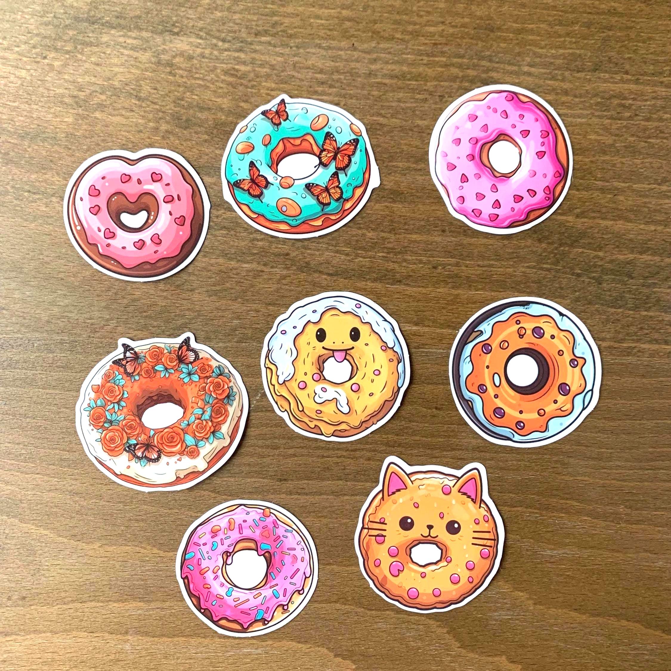 Kawaii Donut Stickers 50 Pack | Cartoon Food Decals 2 Inch for ...
