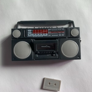 Miniature Retro Boombox: Dollhouse Stereo with Cassette Tape