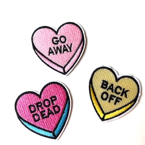 Anti Valentine Conversation Heart Patch Set Snarky Dark Humor Iron On Emo Funny Gift