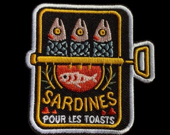 Sardines Iron-On Patch | Embroidered Tinned Fish Patch Inspired by Vintage French Sardine Tins